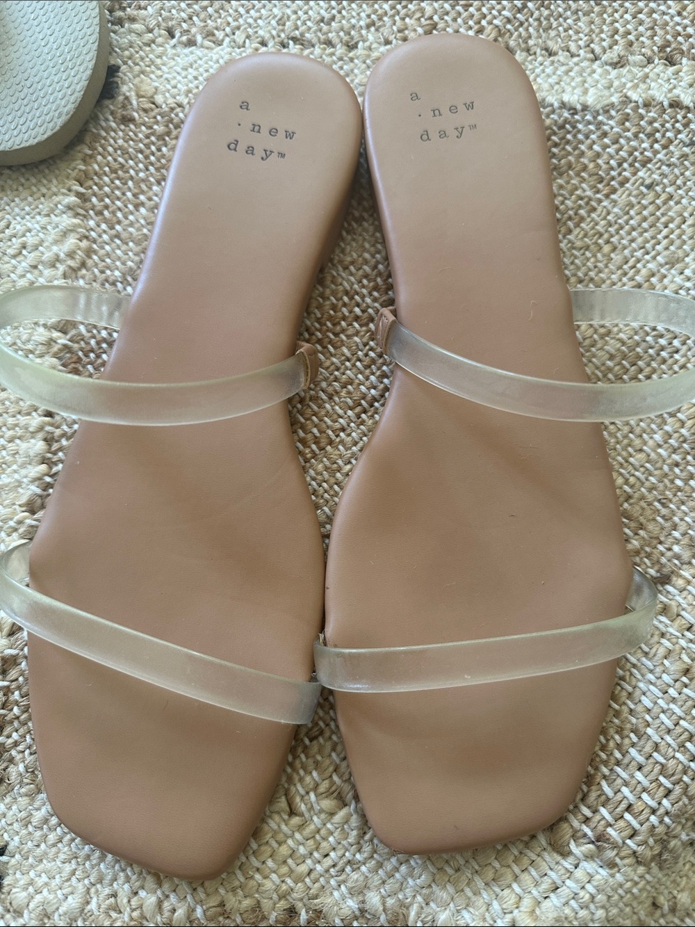 a new day Clear-Strap Tan Slide Sandals